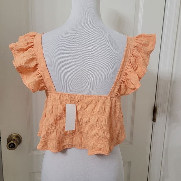 Hashtag Size S Salmon Colored Textured Ruffle Strap Halter Top, NEW with Tag - Picture 3 of 10